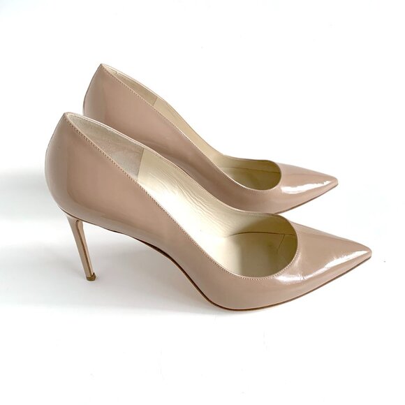 Brian Atwood Women's Beige Patent Leather Pointed Toe Pumps Size: 10/41 - Picture 2 of 6
